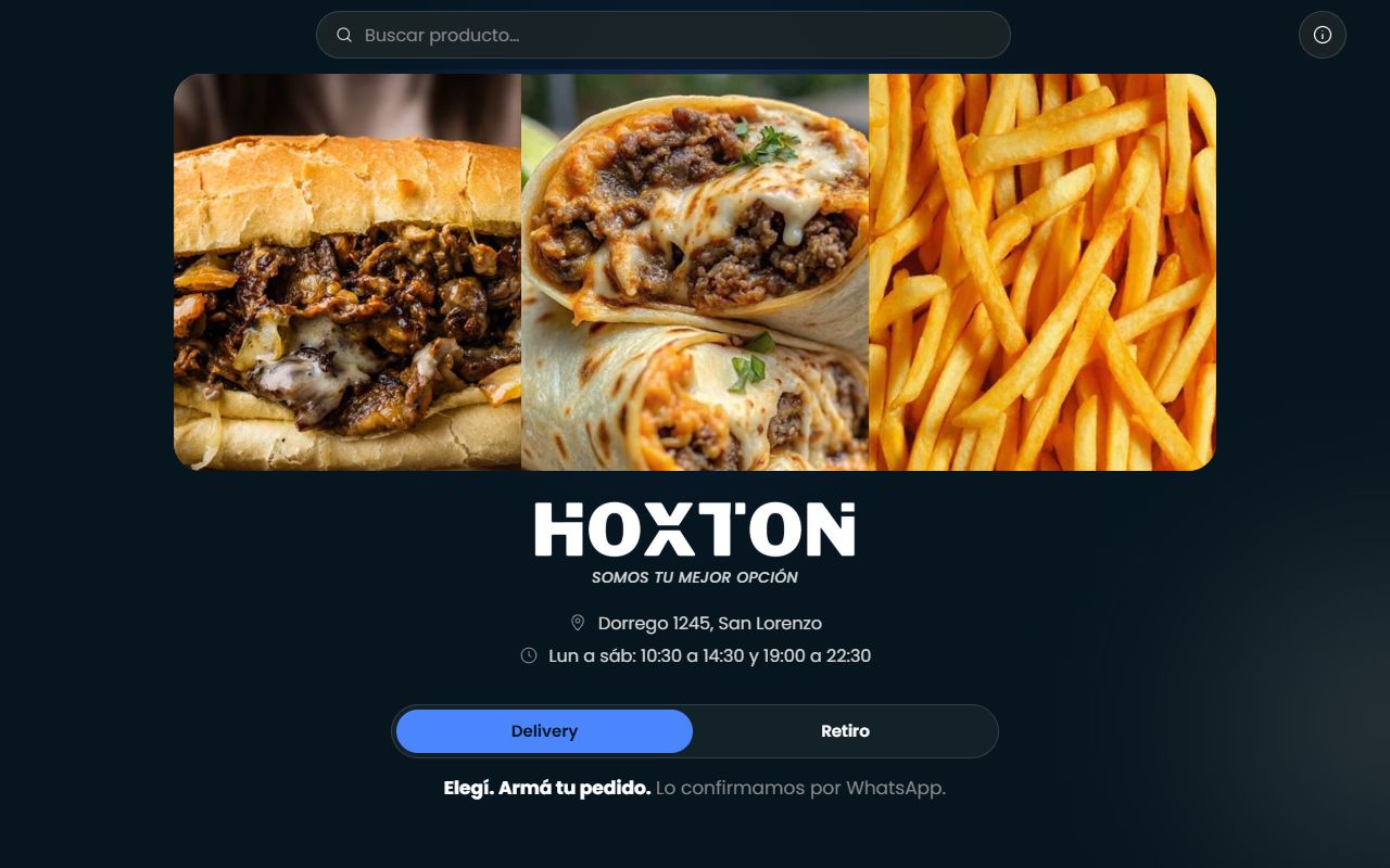 Portada de la web de Hoxton, viandas